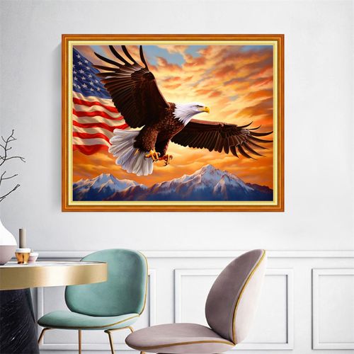 Joyhoor Cross Stitch Kits for Beginners Stamped Cross-Stitch Supplies Needlework preprint Embroidery Kits for Adults DIY Needlepoint Kits Embroidery Patterns 11CT-Flag Eagle 16x20 inchs