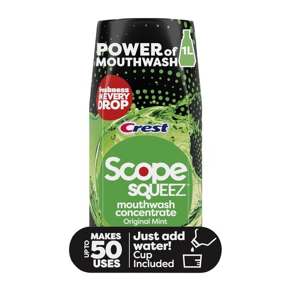 Scope Squeez Mouthwash Concentrate, Original Mint Flavor, 50mL Bottle, Equal Uses up to 1L Bottle *vs 1L Scope Outlast Mouthwash, Squeez to Control The Strength