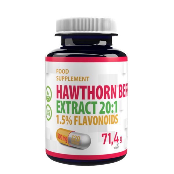 Hawthorn Berry 10,000mg Equivalent (500mg of 10:1 Extract) 120 Vegan Capsules, 1,5% Flavonoids, 3rd Party Lab Tested, High Stregth Supplement