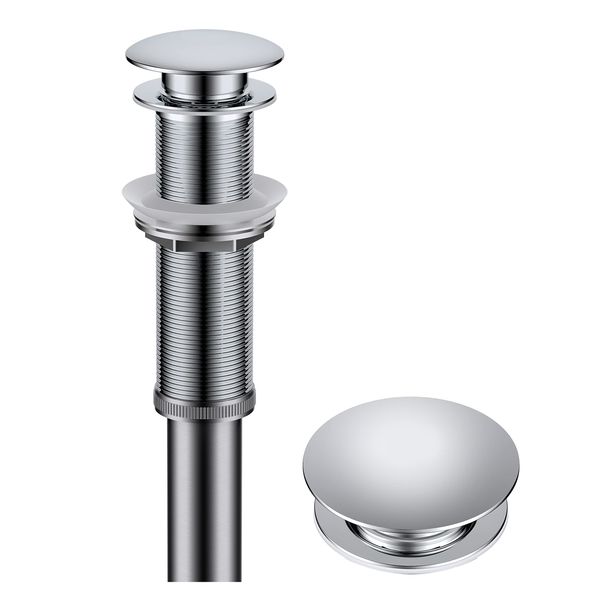 Kraus PU-L10CH Bathroom Pop-Up Drain Assembly for Vessel Sinks Without Overflow, with Extended Thread for Thicker Countertops, 10 3/4 Inch, Chrome