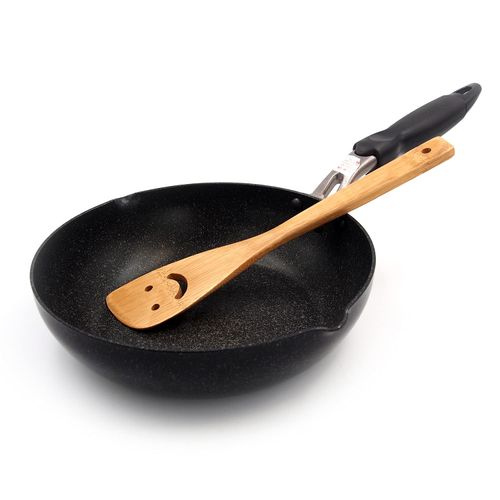 Marble Super Coating, 9.4 inches (24 cm) Deep Pan, Stir-fry Pan (High Durability with 4-Layer Construction), Carbonized Bamboo Turner Included