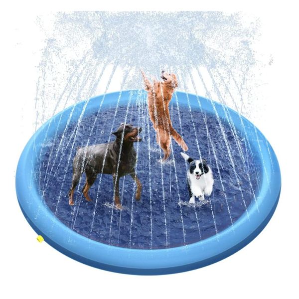 Foldable splash pad for dog pool, outdoor sprinkling play mat for dog pet, portable inflatable water toy, non-slip summer wading pool garden party 100CM