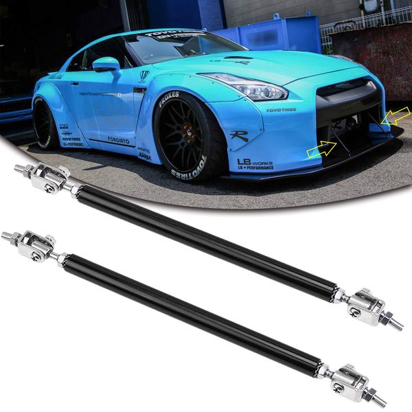 Xotic Tech 2pc Adjustable 6"-9" Front Bumper Lip Splitter Diffuser Strut Rod Tie Bars Compatible with Most Vehicles [Black]