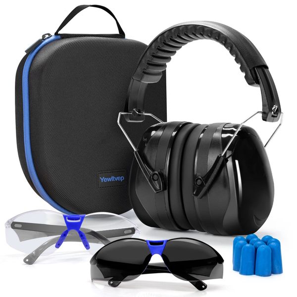 Yewltvep Shooting range ear protection including shooting ear protection earmuffs, gun safety glasses, earplugs, storage case