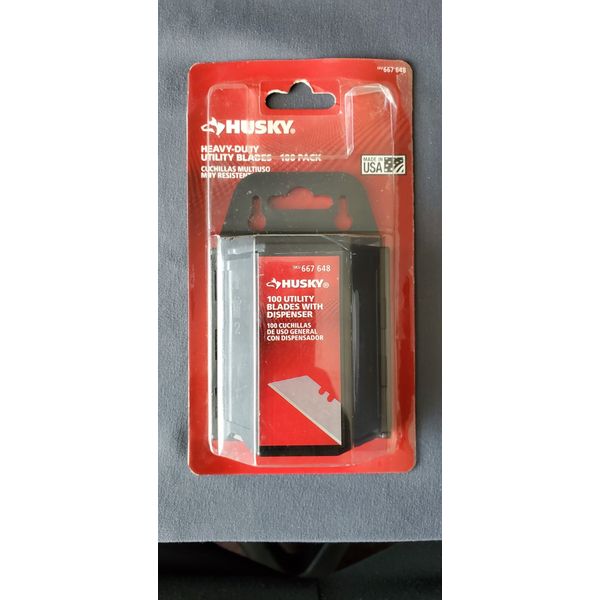 New Husky Heavy Duty Utility Blades 100 Pack With Dispenser 667648
