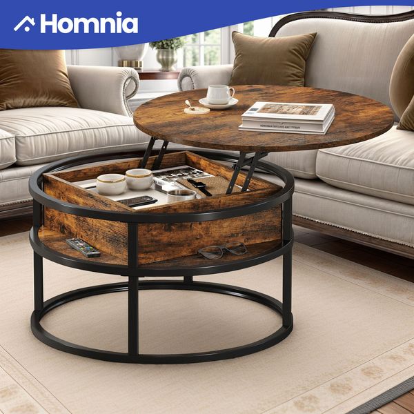 Round Lift Top Coffee Table with Hidden Storage & Pet Friendly Scratchproof Wood