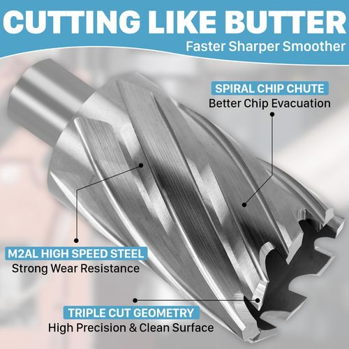 KEENTECH HSS Annular Cutter,1-1/2 Inch Diameter x 2 Inch Depth, 3/4 Inch Weldon Shank (2 Flat), M2AL High Speed Steel Mag Drill Bit with 1/4" x 4" Pilot Pin for Stainless Steel, Cast Iron, Alloy