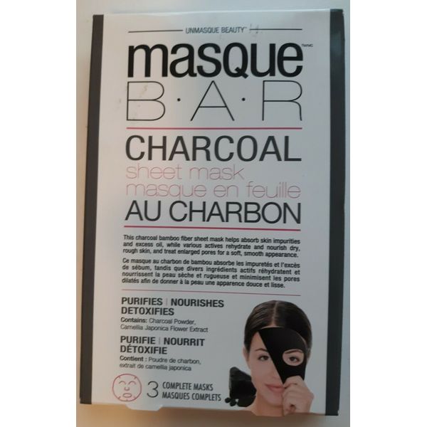 Masque Bar Charcoal Sheet Mask / purifies, nourishes, detoxifies / 3 masks