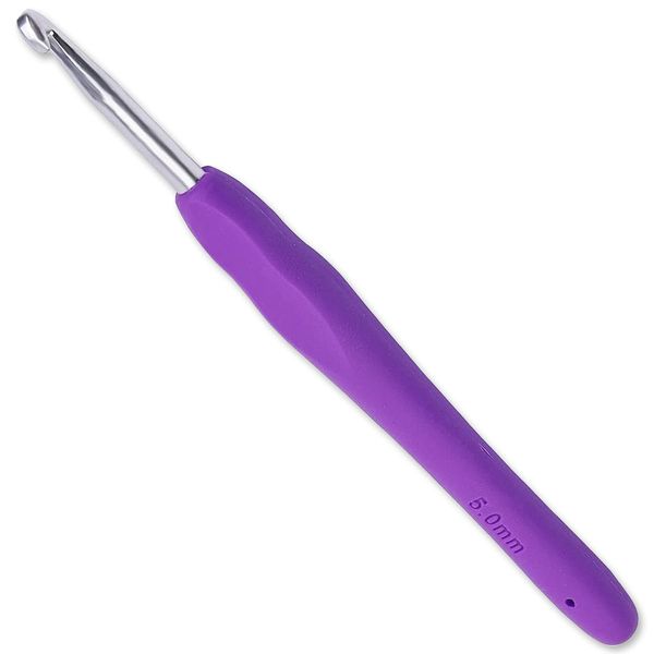 Crochet Hook 5.0 mm Purple Knitting Crochet Hook, High Quality Aluminium Ergonomic Soft Grip Knitting Needles for Yarn Crafts, Suitable for Beginners Learning to Hand Knit Sweaters