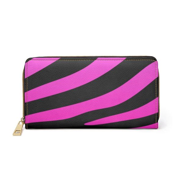 Womens Wallet, Zip Purse, Purple & Black Zebra Stripe - One size