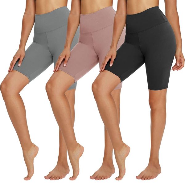 TNNZEET 3er Pack Radlerhose Damen High Waist Shorts Kurze Sporthose Blickdicht Leggings für Sport Yoga Sommer,Schwarz/Hautfarbe/Hellgrau,S-M