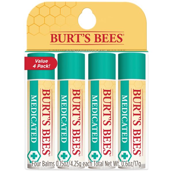 Burt's Bees Lip Balm Easter Basket Stuffers - Medicated With Eucalyptus Oil and Menthol, Tint-Free, Natural Origin Lip Care, 4 Tubes, 0.15 oz.