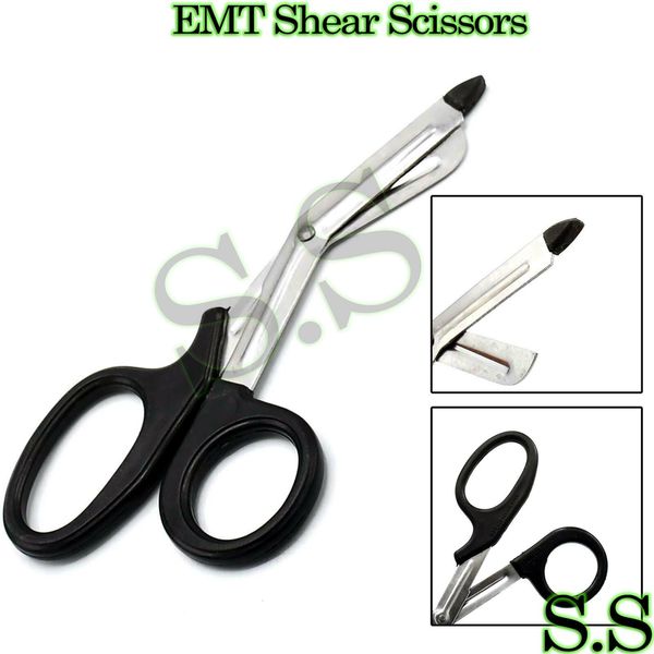 Black Emt Paramedic Bandage Shears Scissors 7.5" W/ Plastic Color Probe