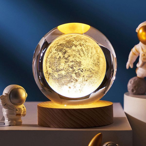 Luna lamp 3D crystal ball large, with base and USB led light