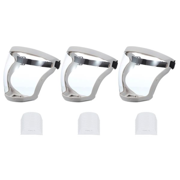 uxcell Grey Full Safety Face Shields with 3Pcs White Lens & 30Pcs Filter Gaskets