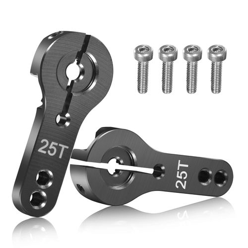 Haruhana Aluminum Alloy RC 1/8 1/10 Size Serration: 25T Servo Horn Servo Arm (Set of 2) Black