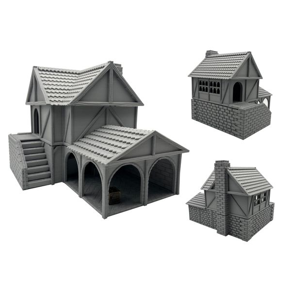 Hautico Two Stories Medieval Style House Terrain Scenery for 18mm and 28mm Miniature Tabletop Wargames, 3D Printed and Paintable (for 28mm)