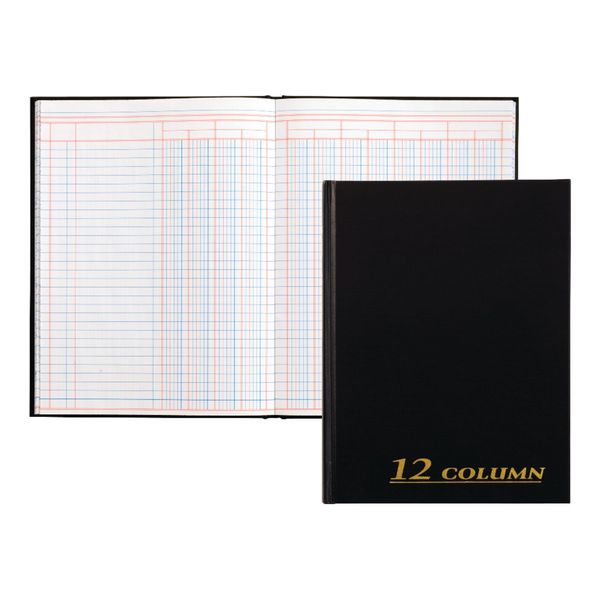 Adams Account Book, 7 x 9.25 Inches, Black, 12-Columns, 80 Pages (ARB8012M)