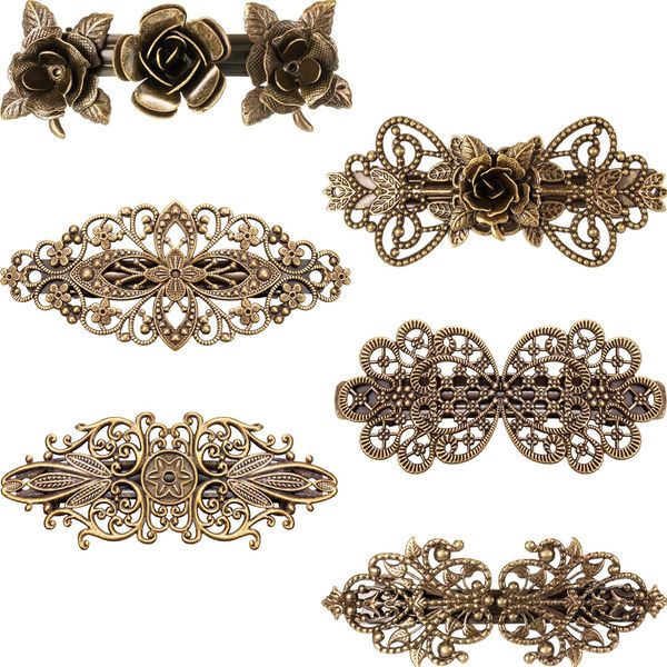 6 Pieces Vintage Hair Barrettes Retro French Hair Clips Metal Bronze Hair Pins for Women Girl Hair Accessory