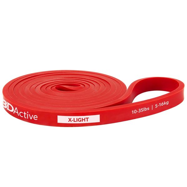 3DActive Pull Up Assist Band - Resistance Band for Strength Training, Powerlifting, Body Stretching, CrossFit. Free Exercise Guide.10 to 35lbs - Red Band