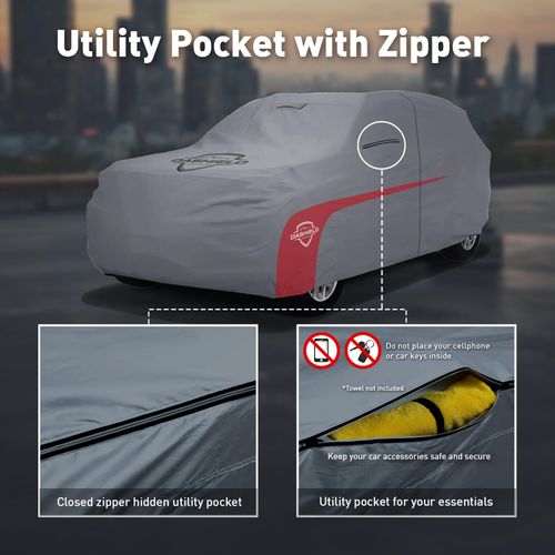Ultimum Lite Car Cover for 2024-2025 Toyota Grand Highlander SUV 4-Door with Zipper Breathable All Weather Protection Scratch, Dust, Sun, Snow, Rain Protection Indoor Outdoor Gray