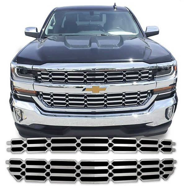 CoolCar-auto Fits for 2016-2018 Chevy Silverado 1500 Chrome Grille Overlay Snap On Insert