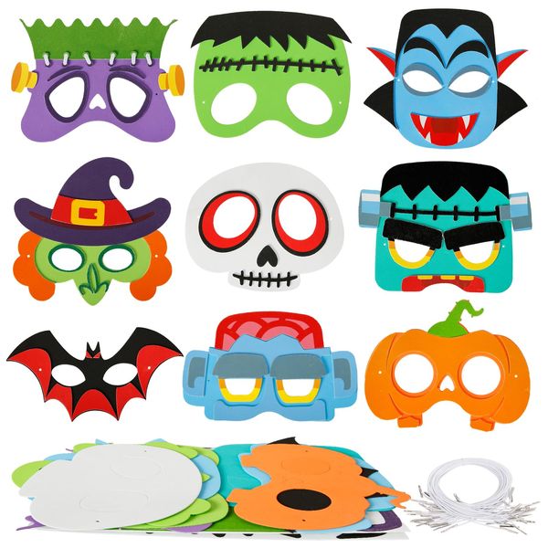 Fennoral 9 Pack Halloween Masks Crafts for Kids Creative Make Your Own Halloween Masks Foam Stickers DIY Halloween Arts and Crafts for Halloween Party Supplies Halloween Cosplay Dress Up