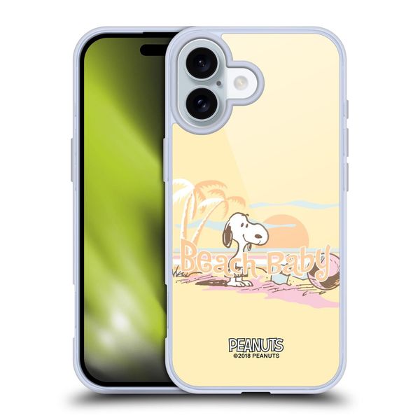 Head Case Designs Compatible with Apple iPhone 16 Soft Gel Case - Officially Licensed Peanuts Sunset Beach Snoopy