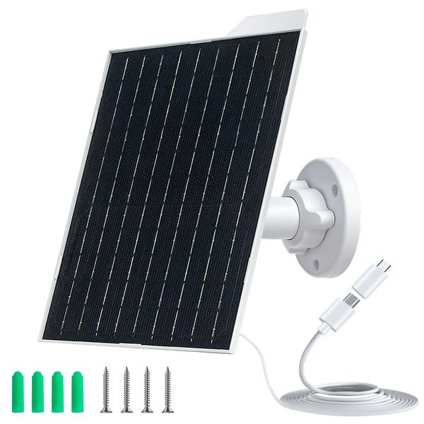 Solar Panel for Security Camera,5V9W USB Solar Panel with USB-C Port &Micro USB,IP65 Waterproof Camera Solar Panel with 360°Adjustable Mounting,Long Charging Cable