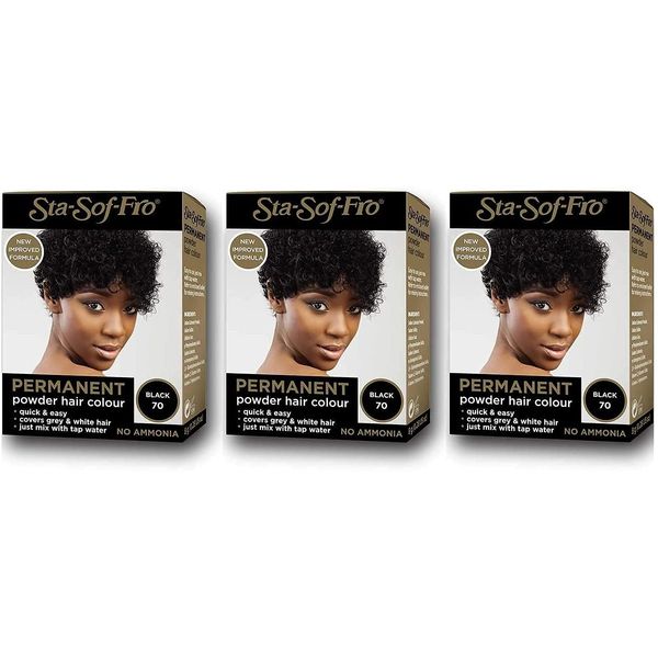 Sta-Sof-Fro Permanent Hair Color Powder Covers Grey & White Hair - Black (Pack of 3)