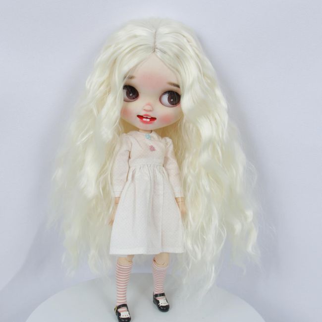 9-10 Inches Long Wig Long Center Curly Hair for Linfairy Dolls (Light Blonde)