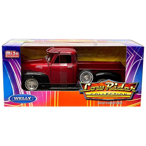 1953 Chevy 3100 Pickup Truck Lowrider Red Metallic and Black Two-Tone Low Rider Collection 1/24 Diecast Model Car by Welly 22087LRW-MRD