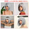 Short Grey Wigs with Bangs, Bob Hair Wigs Colored Wig with Flat Bangs Party Wigs Stretchy Close End Stocking Wigs Cap Colorful Decorations Cosplay Wig Hairpieces Synthetic Hair Wig for Women Ladies