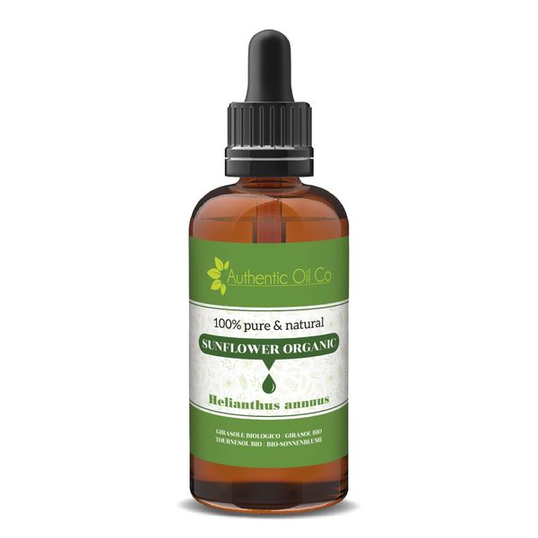 Sunflower Oil Organic Pure and Natural, Cold Pressed Vegan Friendly and Cruelty Free, Pipette. (100ml)