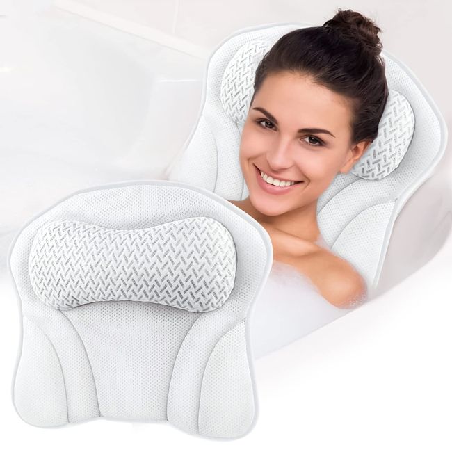 Bath Pillow Bathtub Pillow, Luxury Bath Pillows for Tub Neck and Back  Support, Bath Tub Pillow Headrest with Soft 4D Mesh Fabric and Non-Slip  Suction