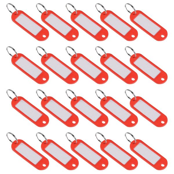 sourcing map Plastic Key Tags with Split Ring Keychain ID Luggage Label Window 60x21mm, Red 20Pcs