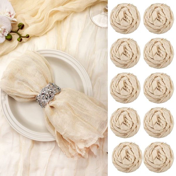 Nuenen 36 Pcs Cheesecloth Gauze Napkin Rustic Boho Wrinkled Dinner Napkin Decorative Cloth Napkins for Home Wedding Party Dinner Table Valentine's Day Decoration Napkin, 19.7 x 19.7 Inch(Beige)