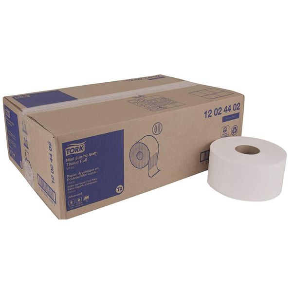 Tork 12024402 Mini Jumbo Bath Tissue Roll, 2-Ply, White