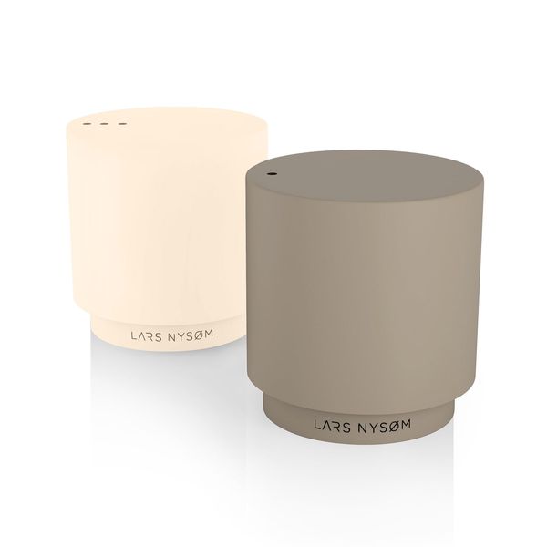 LARS NYSØM Mini Salt and Pepper Shakers Set | Stainless Steel Salt and Pepper Shakers with Modern Minimalist Design, Easy Refill, Small Size (Greige/Buttercream)