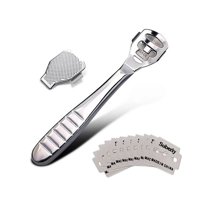 Heel Keratin Scraping Keratin Remover Blade Stainless Steel Foot Care Exfoliating Keratin Care Keratin File Foot File with 10 Replacement Blades GLY2IN1