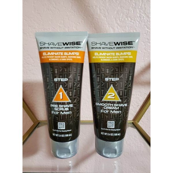 ShaveWise Step 1 Pre Shave Scrub + Step 2 Smooth Shave Cream for Men 3.4 oz each