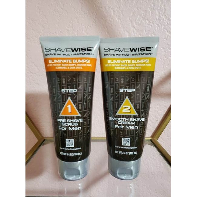 ShaveWise Step 1 Pre Shave Scrub + Step 2 Smooth Shave Cream for Men 3.4 oz each