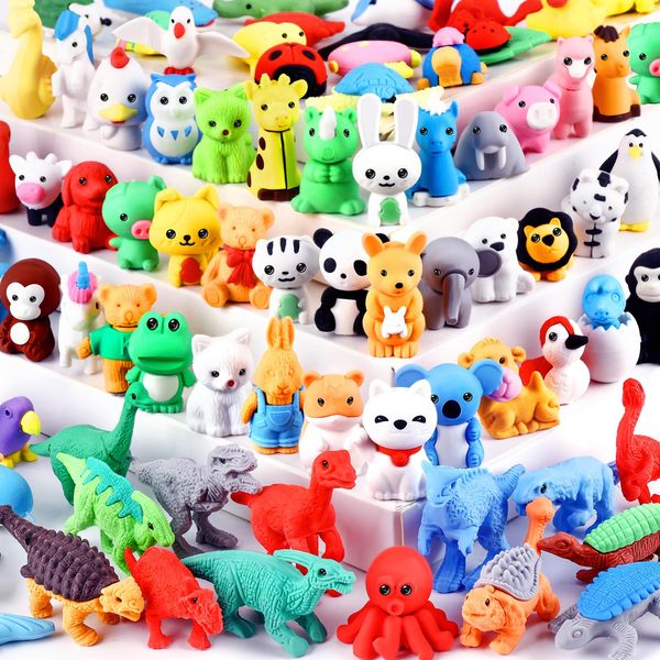 URSKYTOUS 80Pcs Animal Erasers Kids Desk Pets Pencil Erasers 3D Puzzle Erasers Bulk Mini Animal Erasers Toys Fun Cute Eraser for Classroom Rewards, Game Prizes, Treasure Box, Easter Egg Fillers