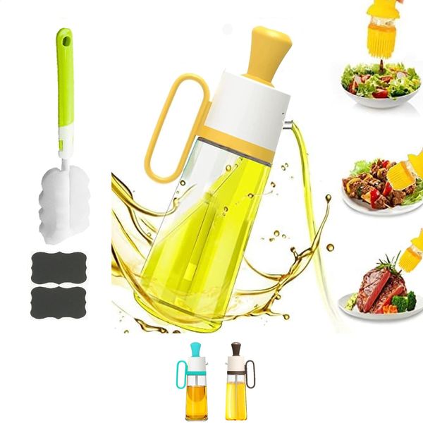 ZASAMIBA 550ml 3 in 1 Oil Dispenser Bottle For Kitchen - Olive Oil Dispenser With Brush, Olive Oil Bottle Drizzler, Glass Oil Bottles For Kitchen, Air Fryer, Cooking, BBQ (Yellow)