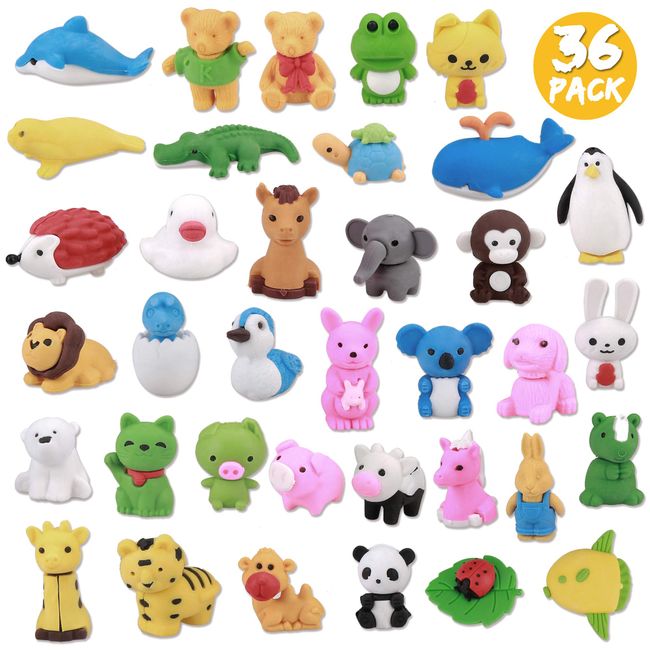 Greentime 32pcs Animal Erasers, Puzzle Toys Erasers Mini Erasers Classroom Supplies Desk Pets Erasers Prize Box Toys for Classroom Carnival Prizes