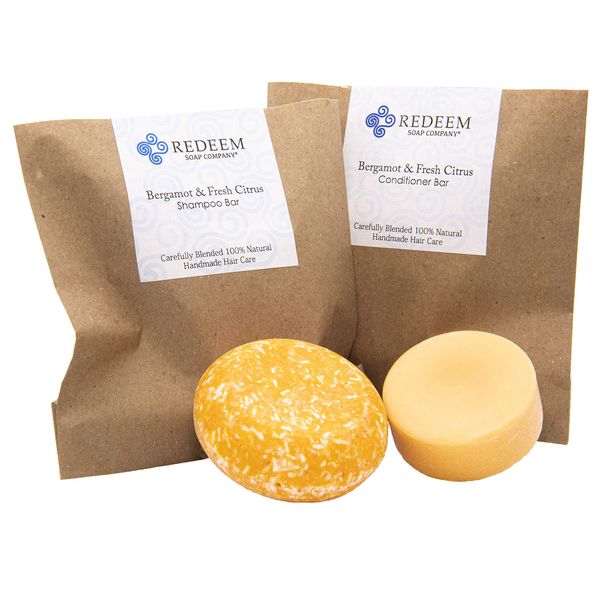 Redeem Soap Company - Bergamot & Fresh Citrus Shampoo Bar and Conditioner Bar, Made in the USA, 3 oz Shampoo Bar, 1 oz Conditioner Bar, Zero Waste, No Plastic, SLS Free, Paraben Free…