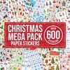 Christmas Stickers Decorating Bulk Pack Xmas Sale - OVER 600 Self Adhesive Paper Stickers - Merry Xmas Crafting, Scrapbook, Gift, Present, Party Bag Filler, Card Making Supplies for Kids