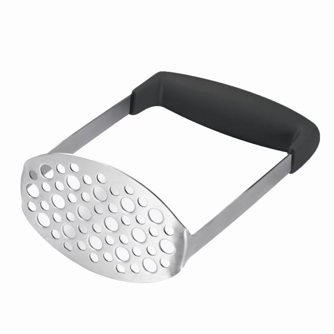 Social Chef Hand Held Potato Masher - Professional Stainless Steel with Soft Comfort Handles Food Masher - Great for Potatoes, Beans, Vegetable, Fruits, Avocado, Meat (Black)