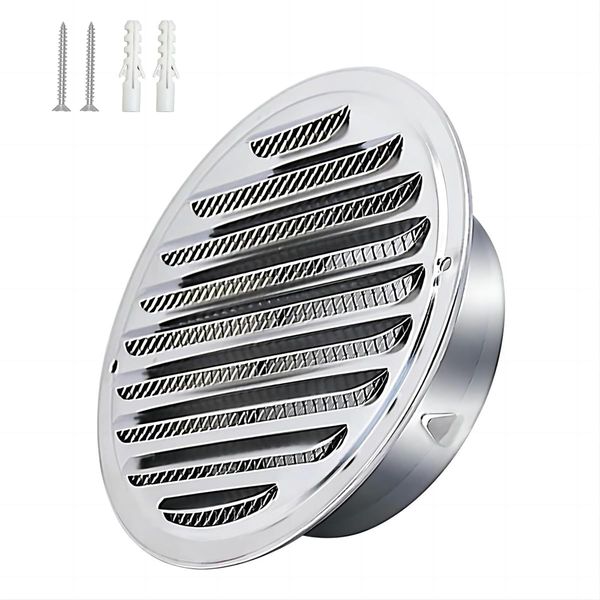 Qrity 304 Stainless Steel Round Ventilation Grill Screen Hood 120mm, Round Extractor Fan Vent Cover Grille Louvre, with Insect Mesh, Air Vent Grille Cover for Kitchen Bathroom