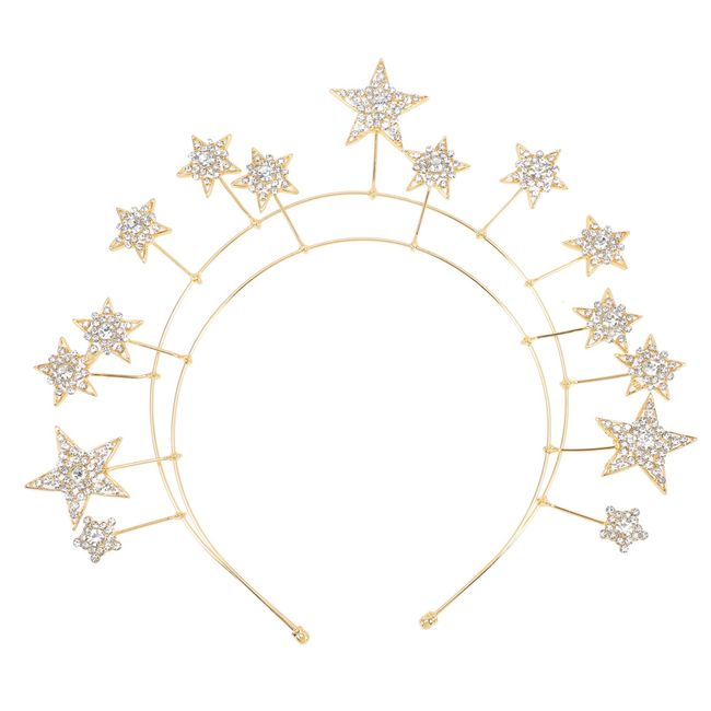 minkissy Star Headpiece Rhinestone Wedding Headdress Halo Crown Headband Hair Accessory for Women Golden